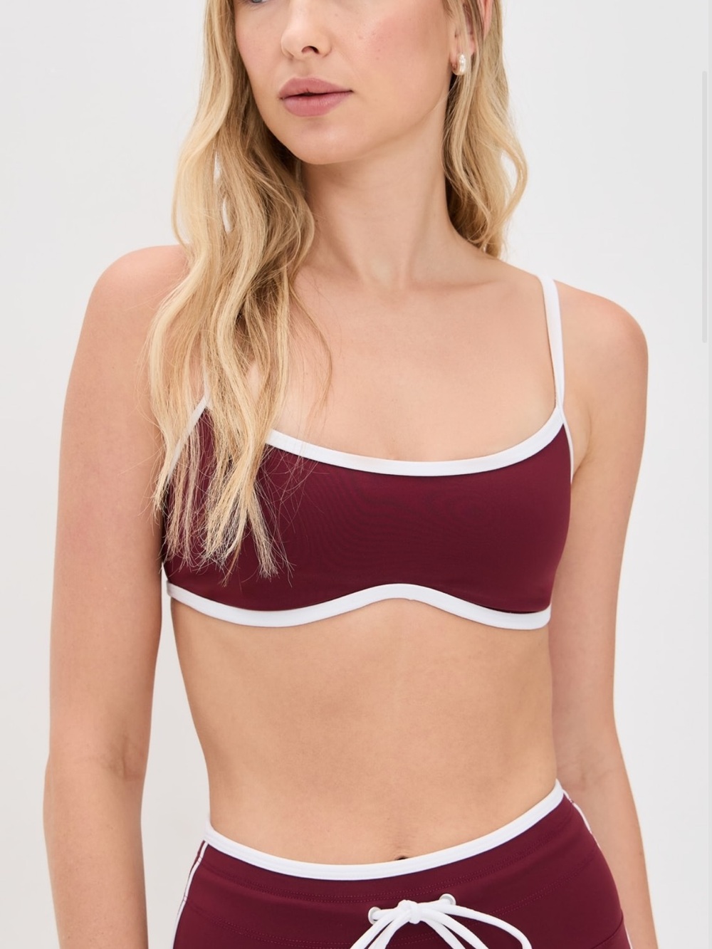Year of Ours Burgundy Bralette with White Trim